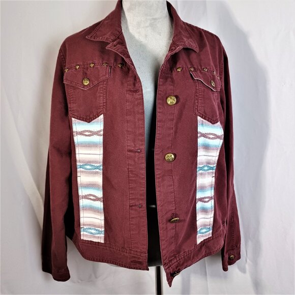 Ariat Maroon Denim Jacket Southwest Button Front Size XL - Picture 5 of 6